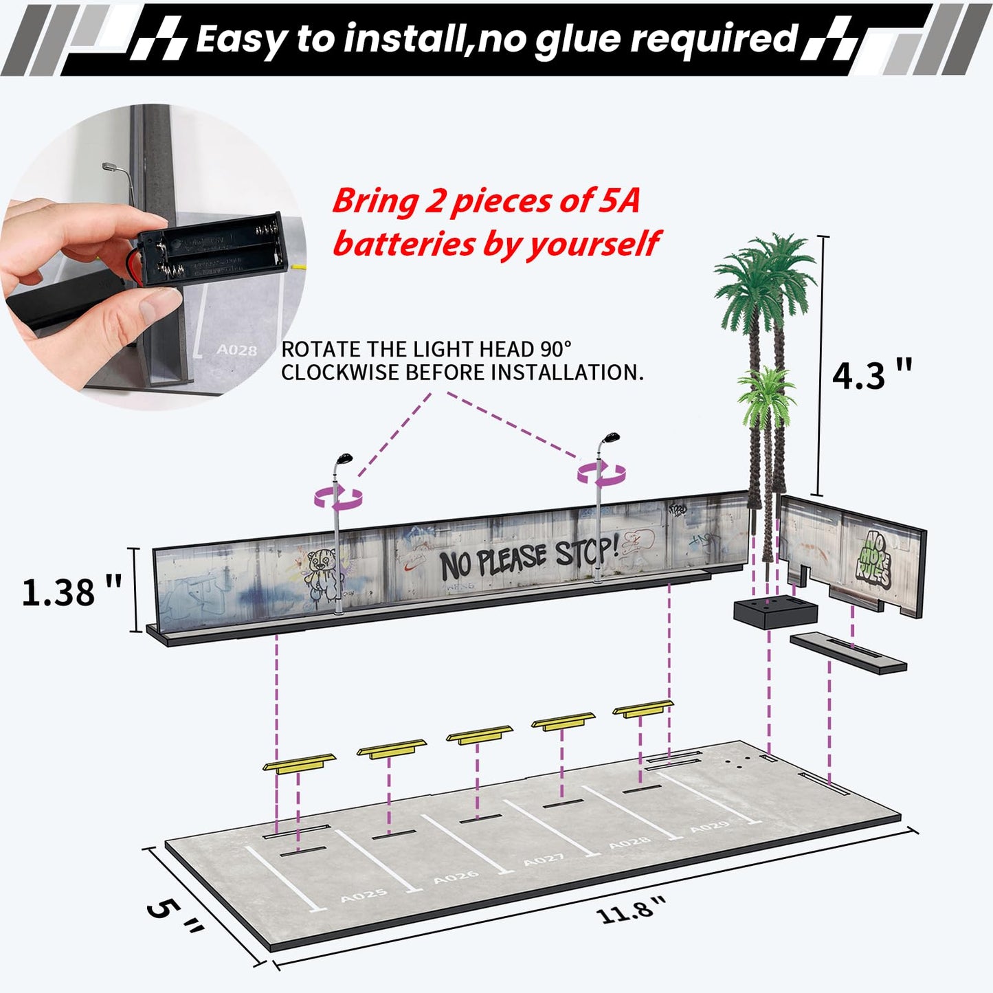 1/64 Diorama Display Case,Display Case for Hotwheels,Graffiti Scene with LED,Display for 1/64 Diorama Matchbox & Hotwheels Cars