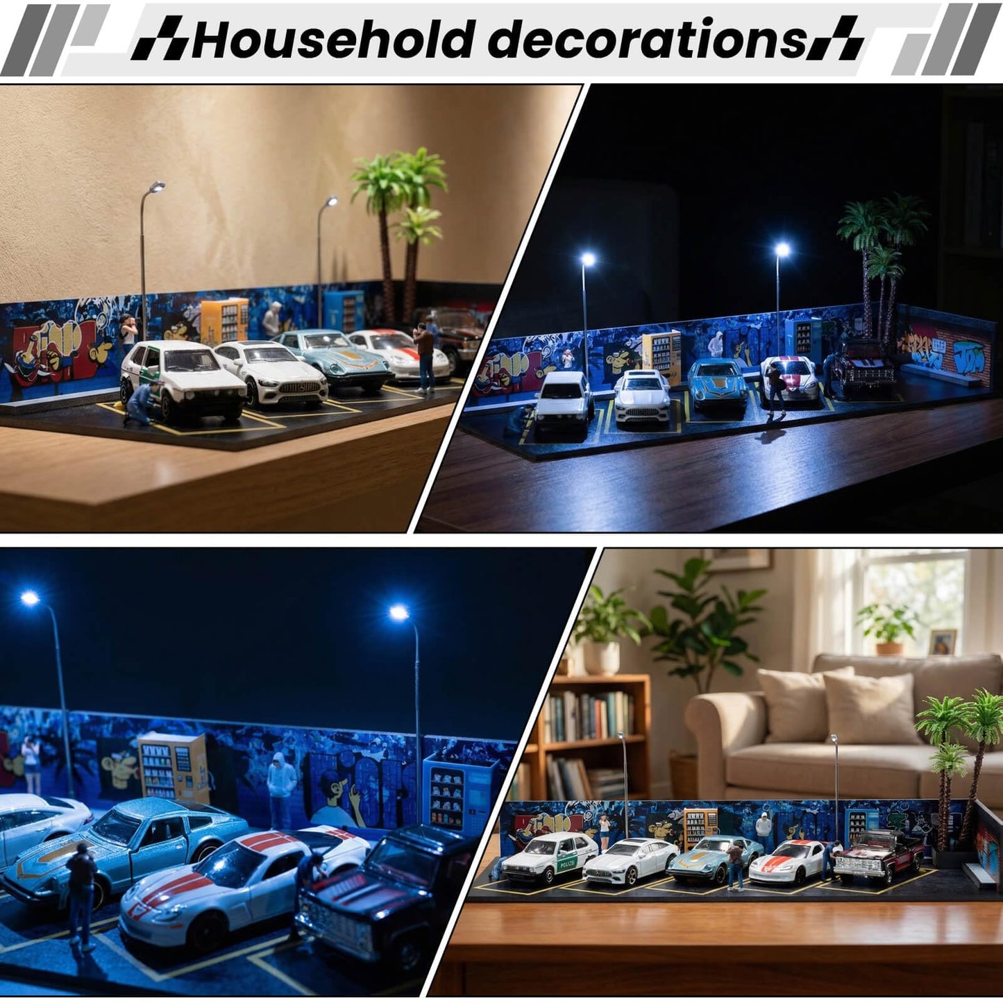 1/64 Diorama Display Case,Display Case for Hotwheels,Graffiti Scene with LED,Display for 1/64 Diorama Matchbox & Hotwheels Cars