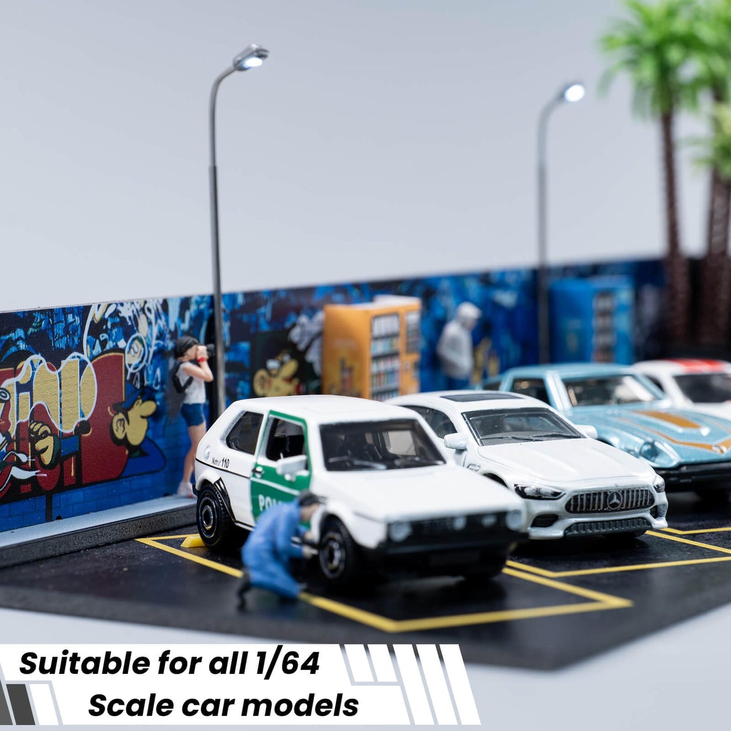 1/64 Diorama Display Case,Display Case for Hotwheels,Graffiti Scene with LED,Display for 1/64 Diorama Matchbox & Hotwheels Cars