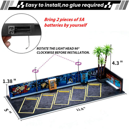1/64 Diorama Display Case,Display Case for Hotwheels,Graffiti Scene with LED,Display for 1/64 Diorama Matchbox & Hotwheels Cars