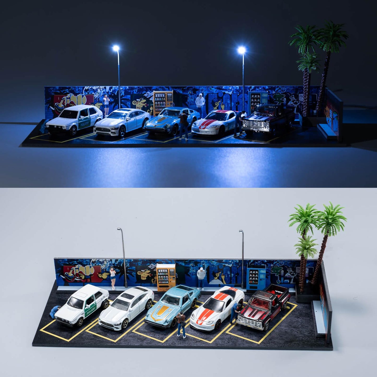 1/64 Diorama Display Case,Display Case for Hotwheels,Graffiti Scene with LED,Display for 1/64 Diorama Matchbox & Hotwheels Cars