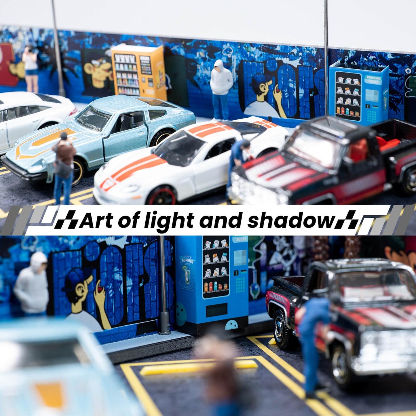 1/64 Diorama Display Case,Display Case for Hotwheels,Graffiti Scene with LED,Display for 1/64 Diorama Matchbox & Hotwheels Cars