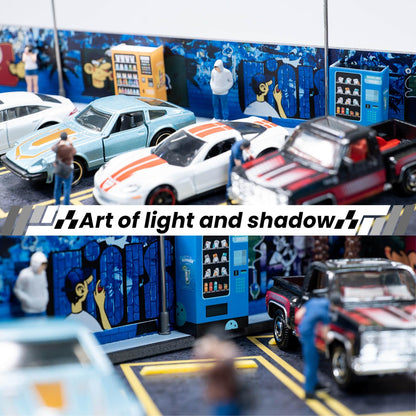 1/64 Diorama Display Case,Display Case for Hotwheels,Graffiti Scene with LED,Display for 1/64 Diorama Matchbox & Hotwheels Cars