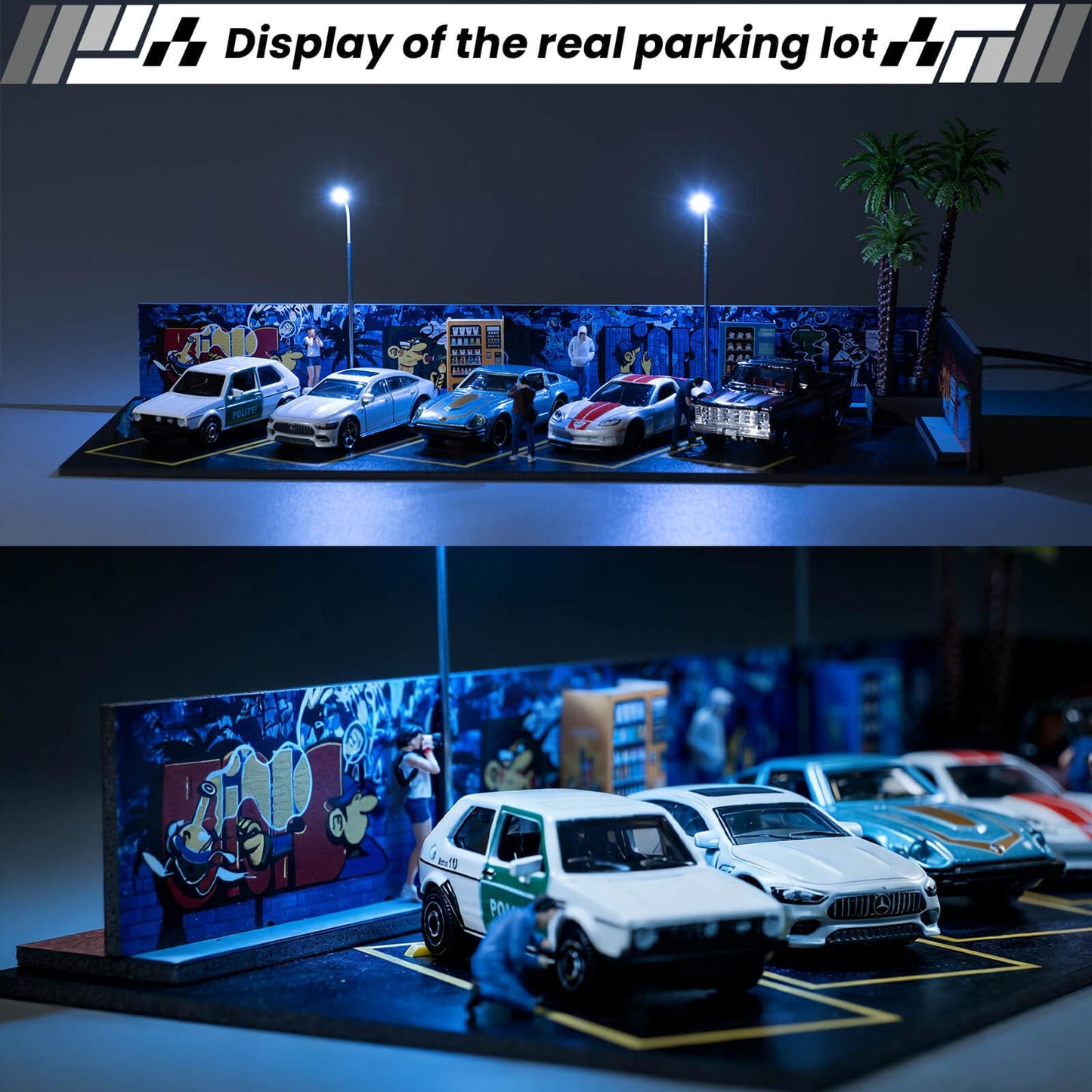 1/64 Diorama Display Case,Display Case for Hotwheels,Graffiti Scene with LED,Display for 1/64 Diorama Matchbox & Hotwheels Cars